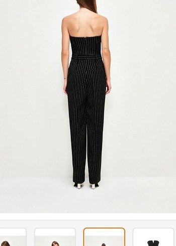 Kadın Siyah Çizgili Askısız Uzun Tulum - Görsel 2