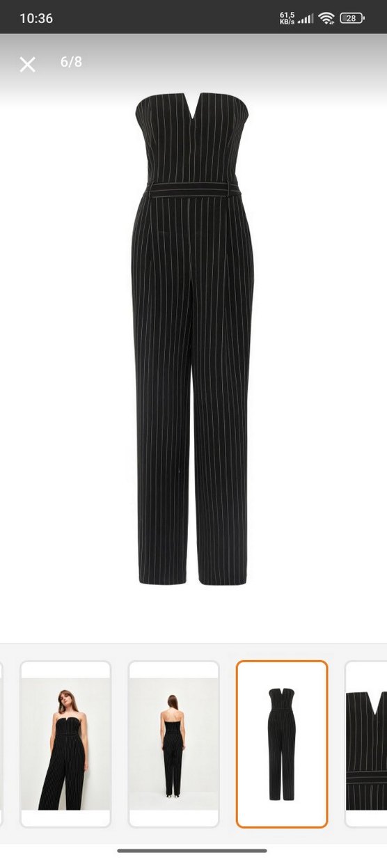 Kadın Siyah Çizgili Askısız Uzun Tulum - Görsel 4