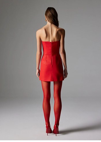 Kırmızı Mini Straplez Kadın Elbise - Görsel 2
