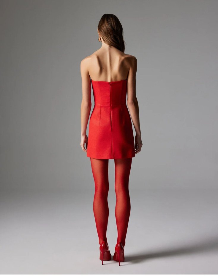 Kırmızı Mini Straplez Kadın Elbise - Görsel 2