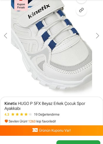 26 Beden Kinetix Beyaz Erkek Çocuk Spor Ayakkabı