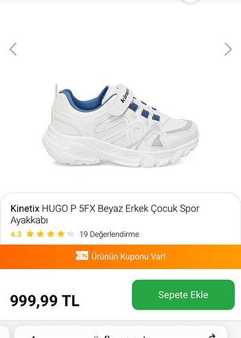 Kinetix Beyaz Erkek Çocuk Spor Ayakkabı