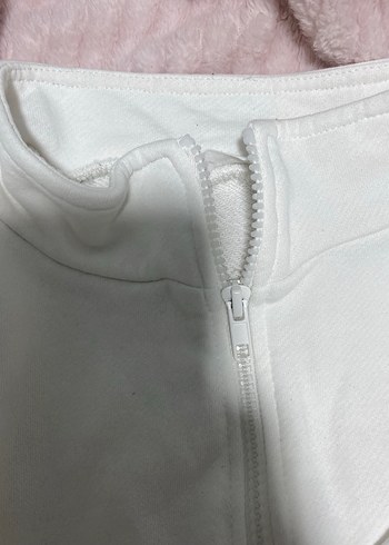 l Beden beyaz Renk Beyaz Yarım Fermuarlı Dar Kesim Sweatshirt + crop