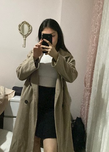Bershka Bej Kadın Midi Yün Palto