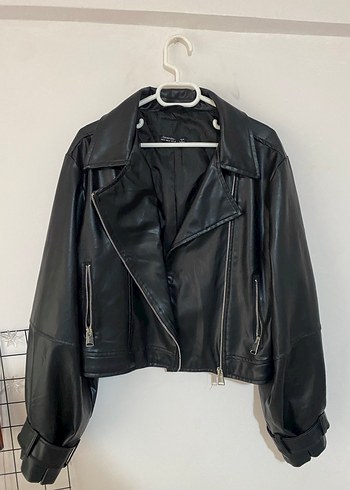 Kadın Siyah Deri Biker Ceket