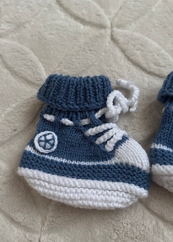 Mavi Örgü Erkek Bebek Patik - Görsel 3