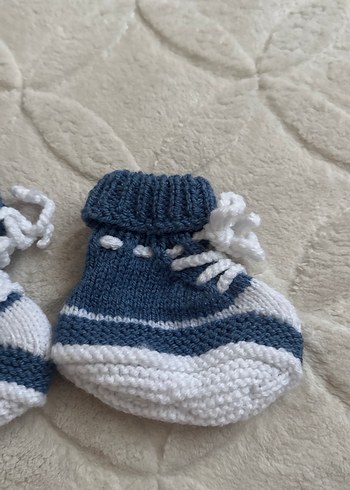 Mavi Örgü Erkek Bebek Patik - Görsel 2