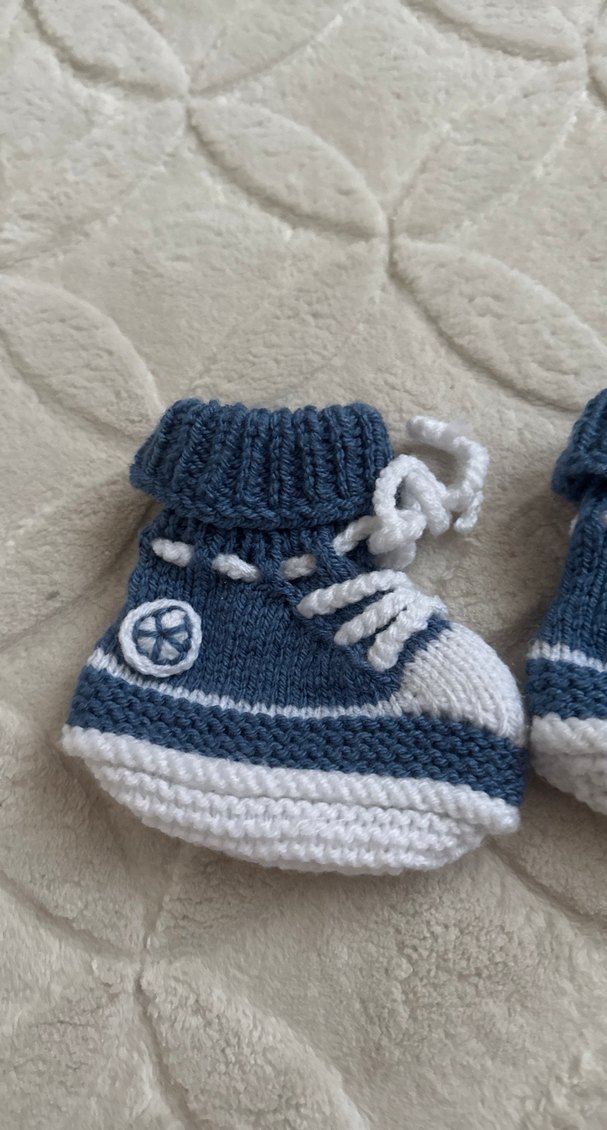 Mavi Örgü Erkek Bebek Patik - Görsel 3