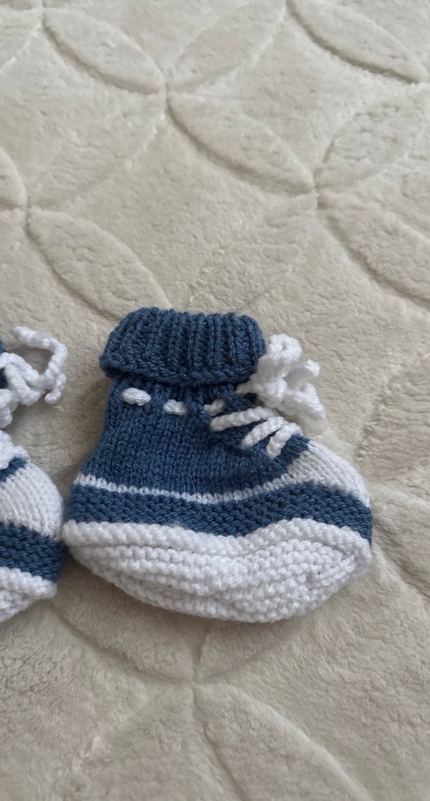 Mavi Örgü Erkek Bebek Patik - Görsel 2