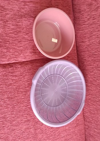 Pastel Pembe Plastik Süzgeç ve Kase Seti