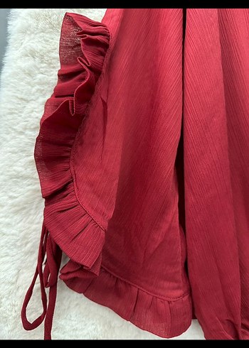 Bordo V Yaka Fırfırlı Kadın Bluz .Zara marka.. - Görsel 8