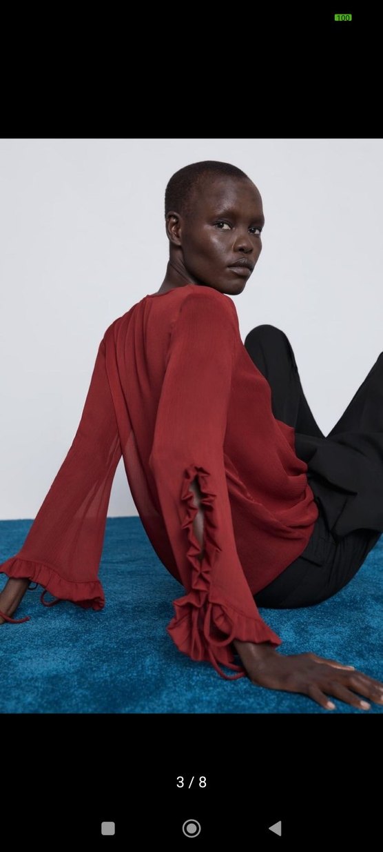 Bordo V Yaka Fırfırlı Kadın Bluz .Zara marka.. - Görsel 3