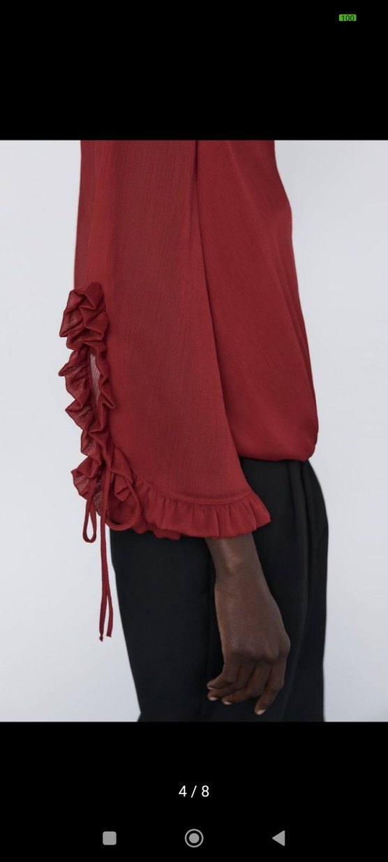 Bordo V Yaka Fırfırlı Kadın Bluz .Zara marka.. - Görsel 4