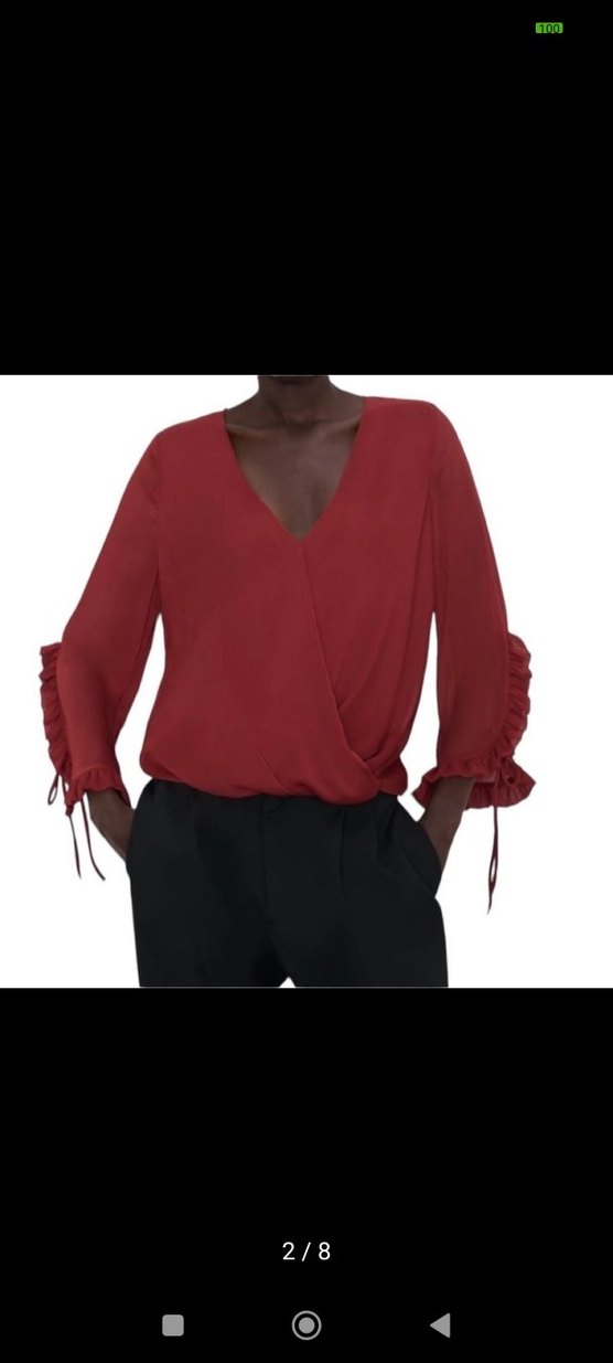 Bordo V Yaka Fırfırlı Kadın Bluz .Zara marka.. - Görsel 2