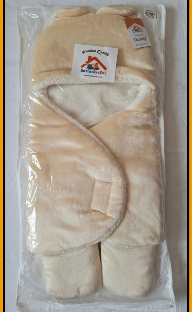 Krem Renkli Bebek Battaniyesi Kulaklı Kapüşonlu - Görsel 3