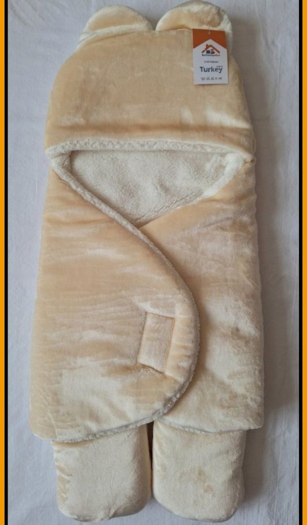 Krem Renkli Bebek Battaniyesi Kulaklı Kapüşonlu - Görsel 2