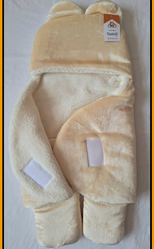 Krem Renkli Bebek Battaniyesi Kulaklı Kapüşonlu - Görsel 4