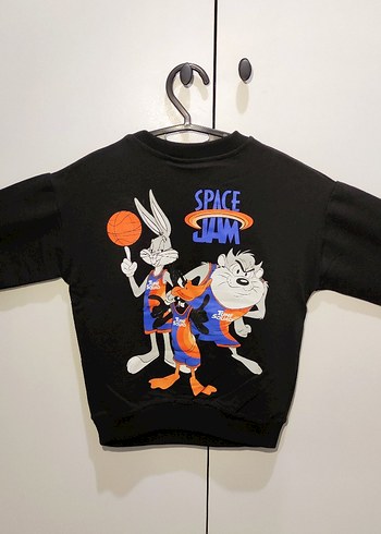 18-24 Ay Beden siyah Renk Çocuk Unisex Siyah Space Jam Baskılı Sweatshirt