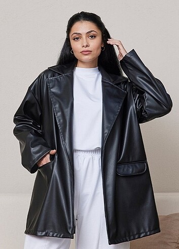 Deri cepli blazer ceket