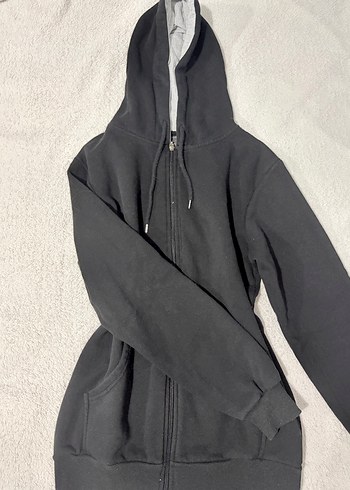 Siyah Kapüşonlu Fermuarlı Kadın Sweatshirt - Görsel 2