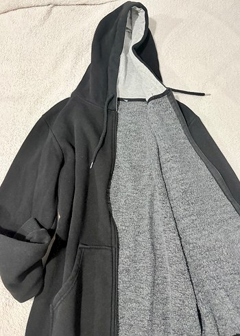 Siyah Kapüşonlu Fermuarlı Kadın Sweatshirt - Görsel 3