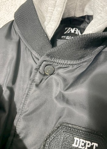 ZARA Kadın Siyah Deri Kollu Kapüşonlu Ceket - Görsel 6