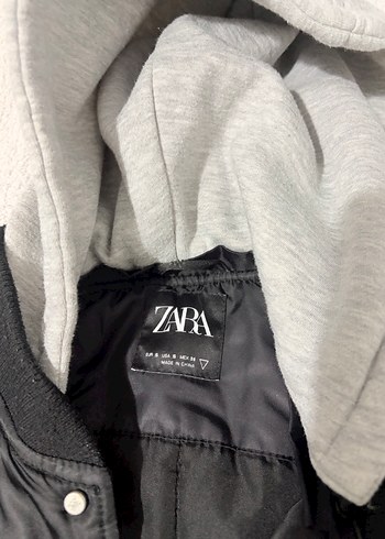 ZARA Kadın Siyah Deri Kollu Kapüşonlu Ceket - Görsel 5