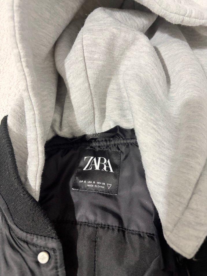 ZARA Kadın Siyah Deri Kollu Kapüşonlu Ceket - Görsel 5