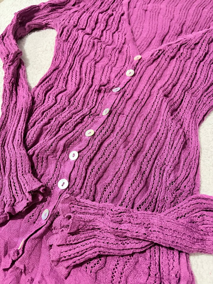 Mor renk düğmeli bluz - Görsel 2