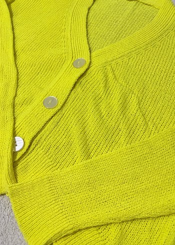 Sarı Örgü Kadın Hırka V Yaka - Görsel 2
