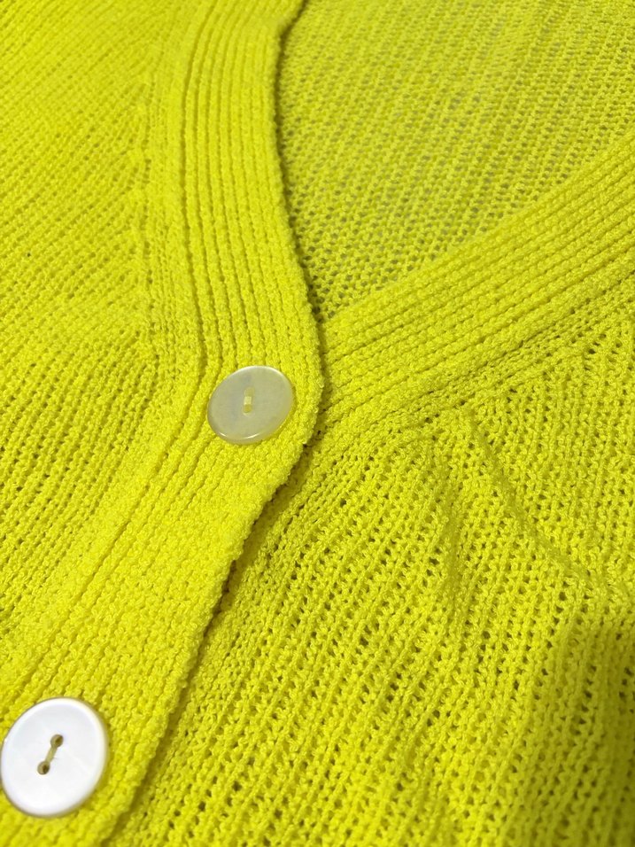 Sarı Örgü Kadın Hırka V Yaka - Görsel 3