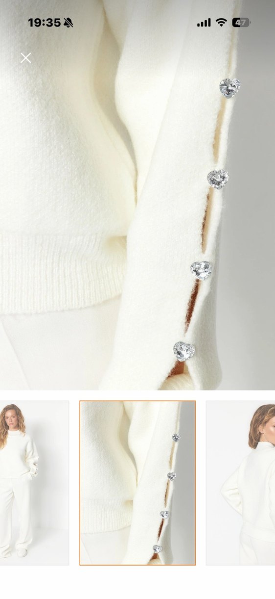 Düğmeli Beyaz Kadın Triko Kazak - Görsel 3