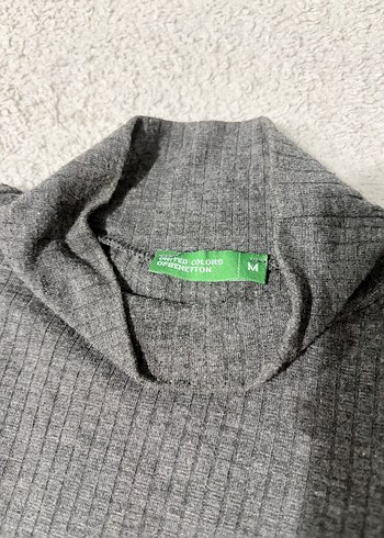 Benetton Antrasit Kadın Boğazlı Triko Kazak - Görsel 3