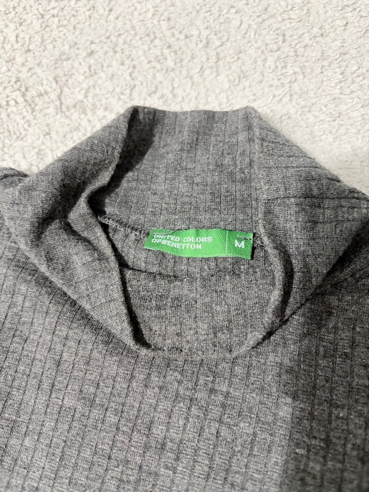 Benetton Antrasit Kadın Boğazlı Triko Kazak - Görsel 3