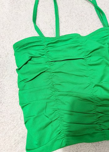 Yeşil İnce Askılı Büzgülü Büstiyer - Görsel 2