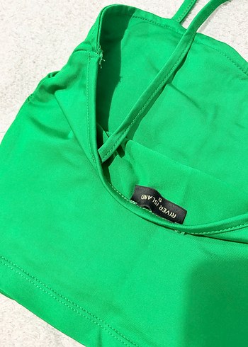 Yeşil İnce Askılı Büzgülü Büstiyer - Görsel 4