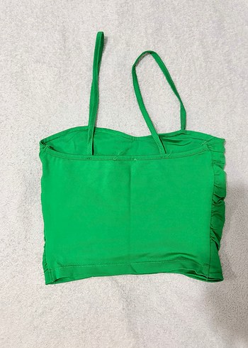 Yeşil İnce Askılı Büzgülü Büstiyer - Görsel 3