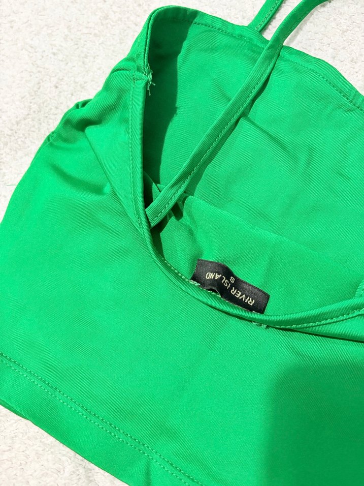 Yeşil İnce Askılı Büzgülü Büstiyer - Görsel 4