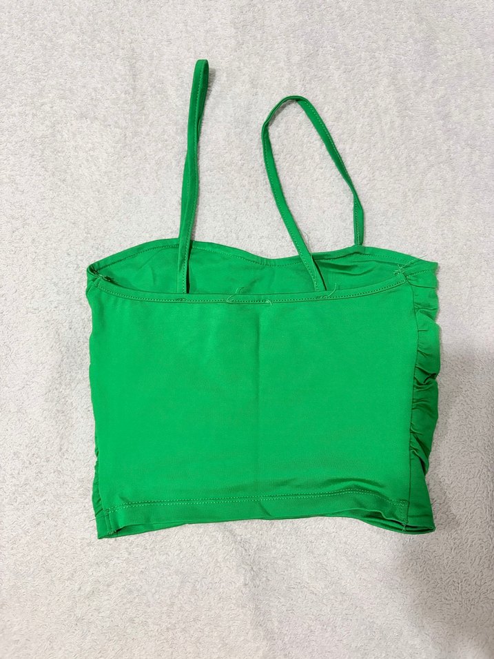 Yeşil İnce Askılı Büzgülü Büstiyer - Görsel 3