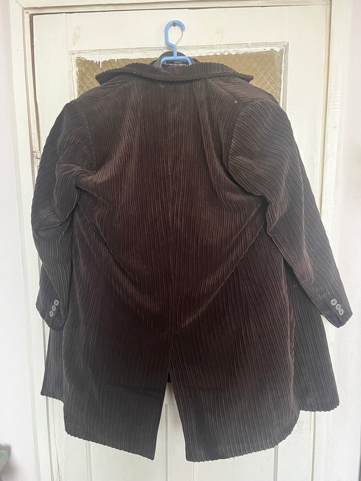 Düğmeli kahverengi kadife Kaban - Görsel 2