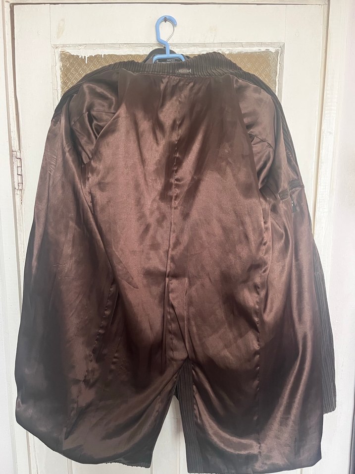 Düğmeli kahverengi kadife Kaban - Görsel 3