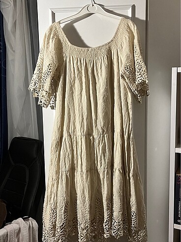 Diğer Bej Renki Vintage Midi Elbise