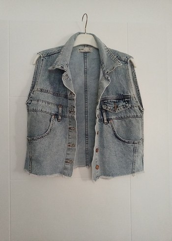 mavi Düğmeli Kolsuz Denim Ceket