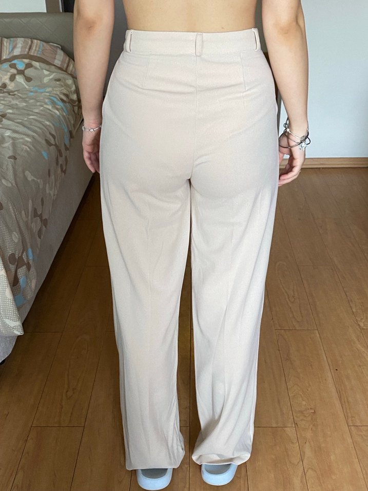 Bej Midi Kadın Kumaş Pantolon - Görsel 4