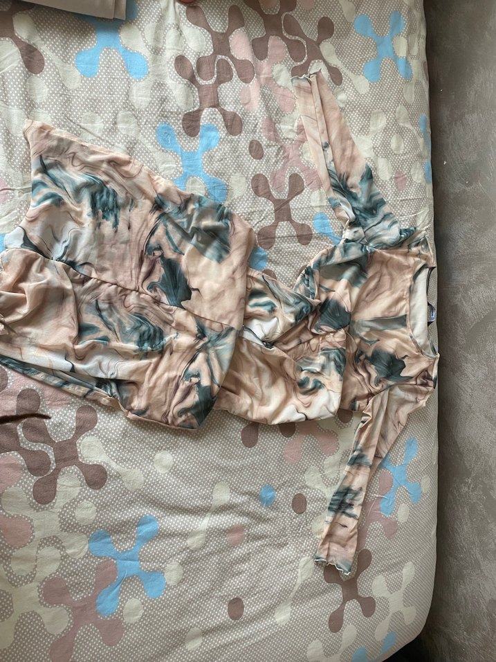 Uzun Kol, V Yaka, Bağlama Desenli Kadın Elbise - Görsel 2