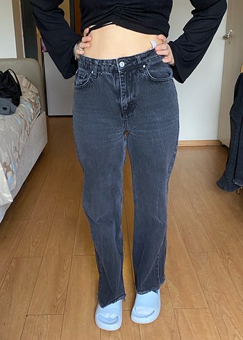 Kadın Siyah Rahat Kesim Denim Pantolon - Görsel 2