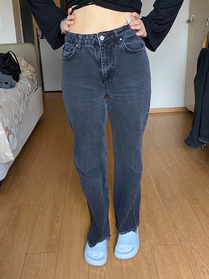 Kadın Siyah Rahat Kesim Denim Pantolon - Görsel 3