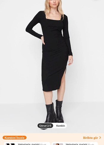 Siyah Uzun Kollu Midi Elbise - Görsel 5