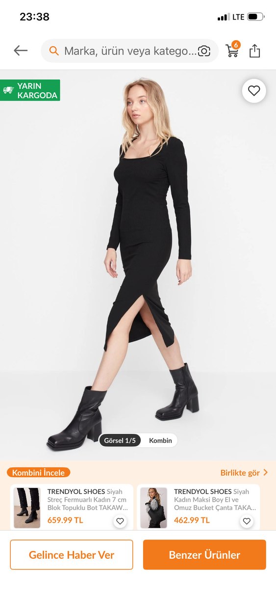 Siyah Uzun Kollu Midi Elbise - Görsel 4