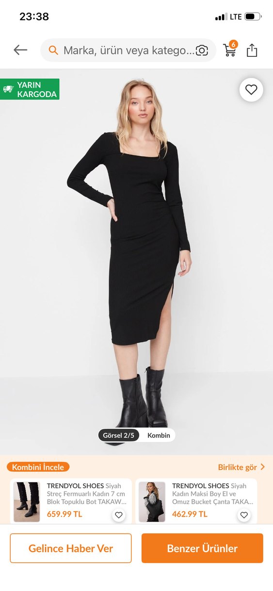 Siyah Uzun Kollu Midi Elbise - Görsel 5